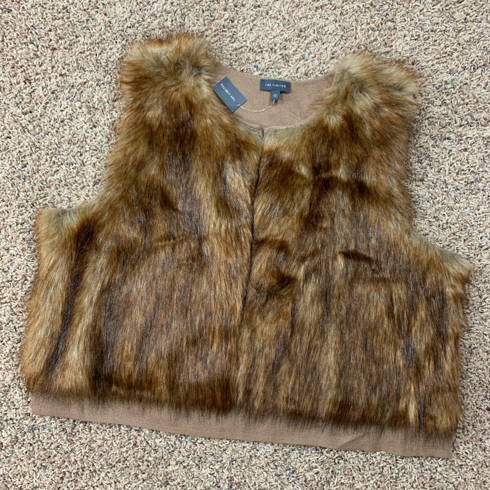 NEW The Limited Brown Faux Fur Open Front Vest - Picture 5 of 12